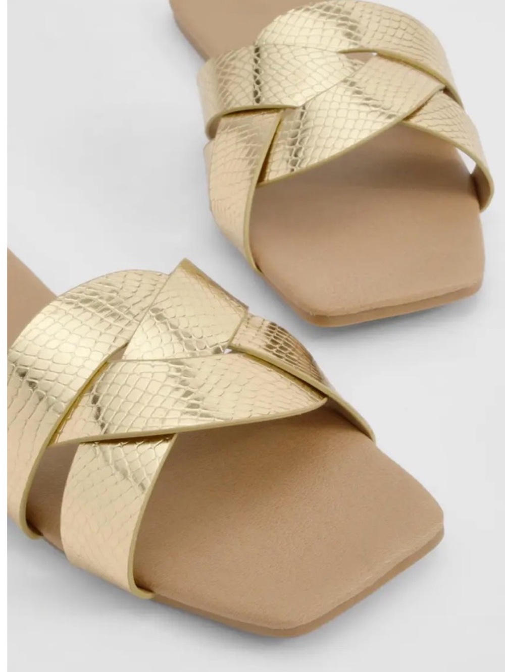 Boohoo Gold Woven Metallic Snake Flat Mule Sandals